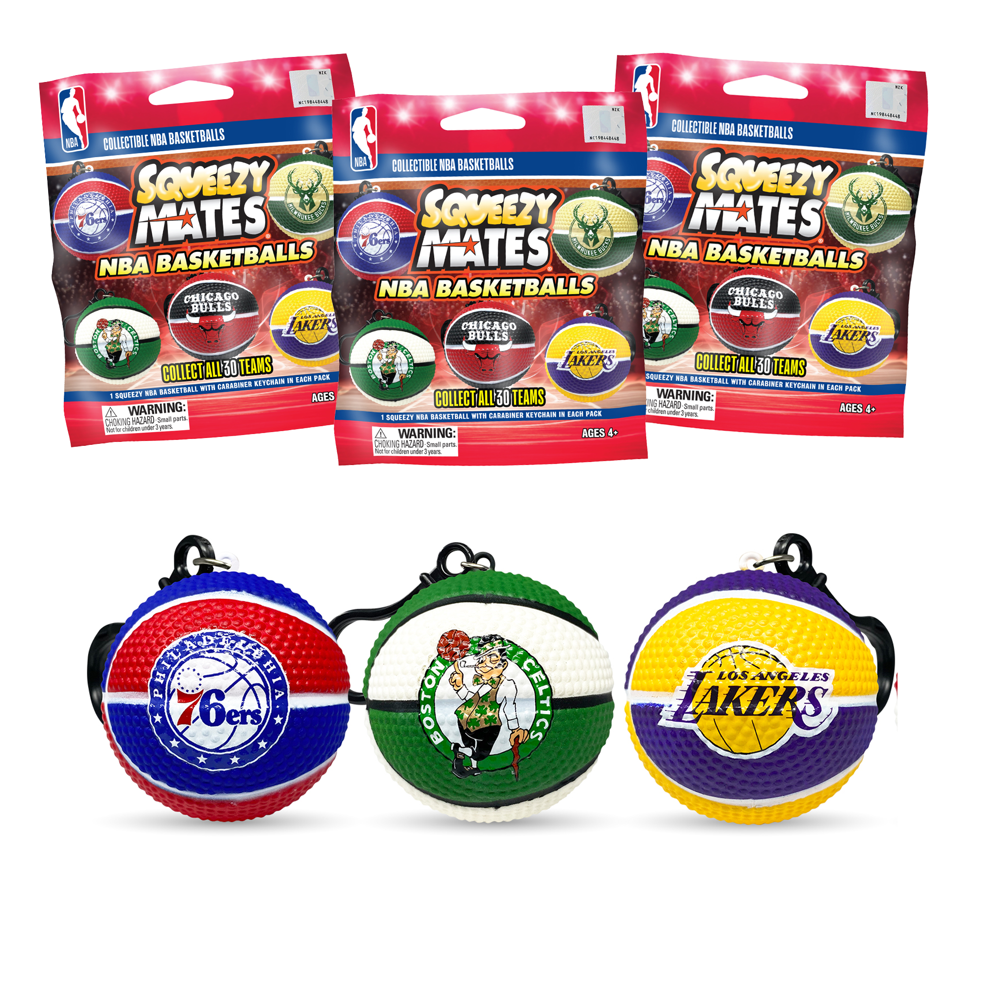 SqueezyMates NBA Basketballs Foil Bag 3 Pack