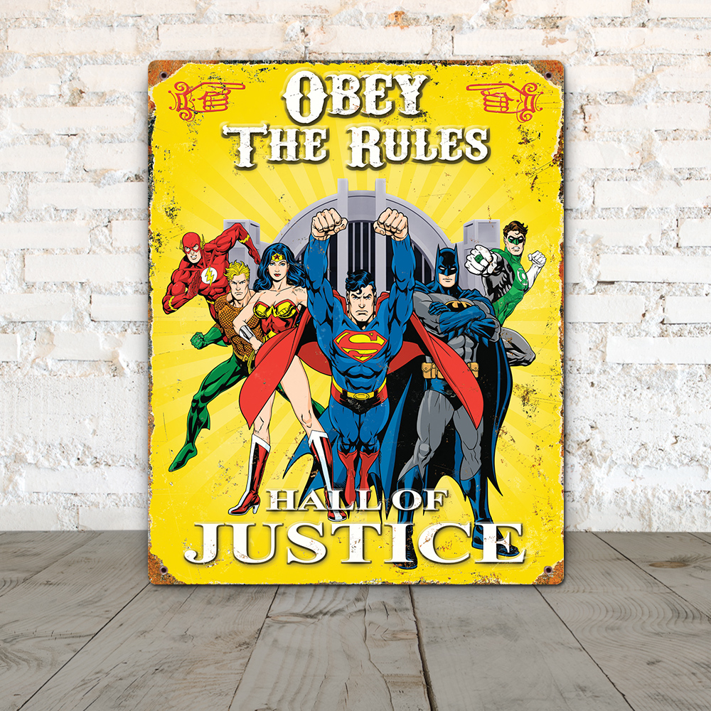 Justice League Embossed Metal Sign